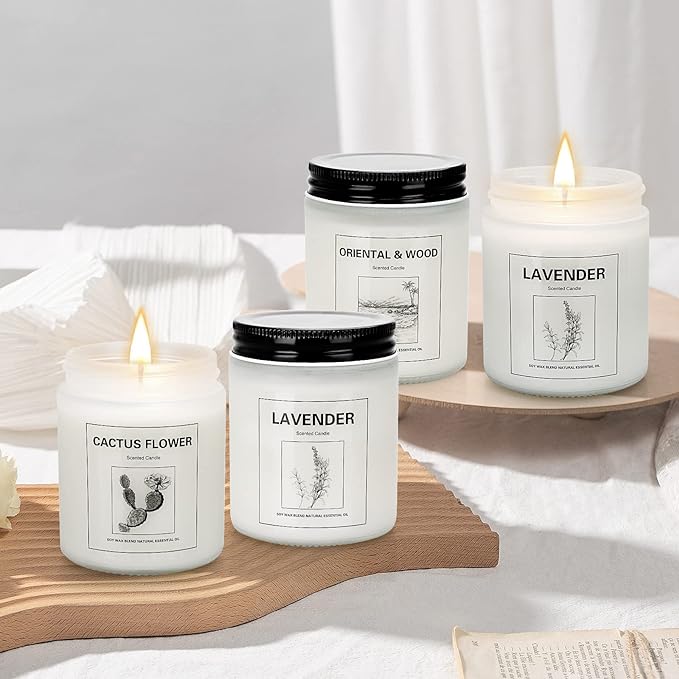 4 Pack Candles for Home Scented, Lavender Candle Set, Aromatherapy Jar Candle for Home, 28 oz 200 Hour Long Lasting, Natural Soy Wax Candles Gifts Set for Women, Birthday, Valentine, Anniversary