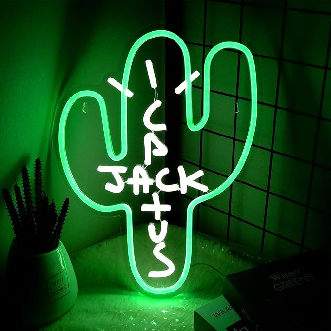 Cactus Jack LED Neon Sign - Decor Dimmable Green Jack Cactus Neon Light Up Wall Art for Bedroom Festival Decoration 15.7" X 11.8" Dimmer Home Lights for Man Cave Club Pub Beer Bar Birthday Gift