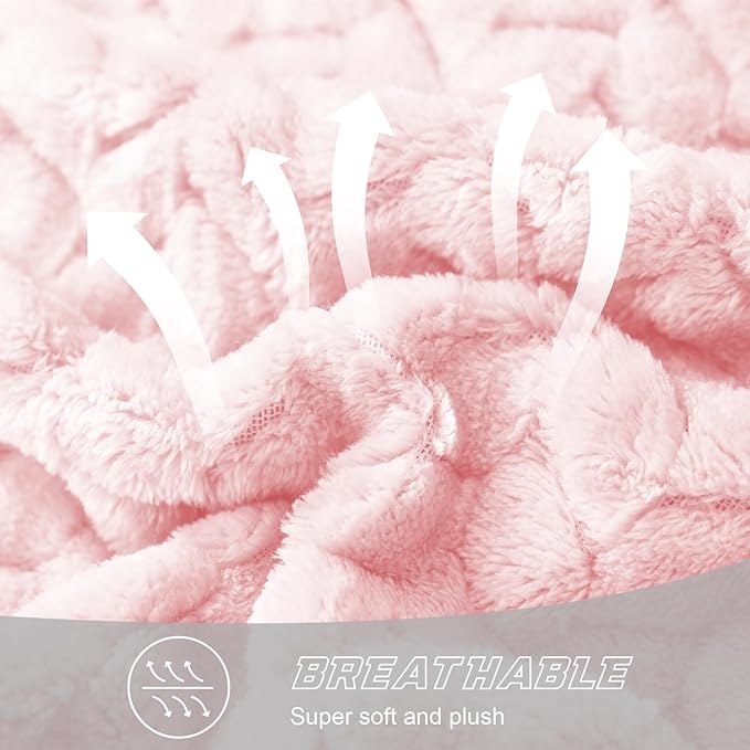 Exclusivo Mezcla Light Pink Fleece Throw Blanket for Couch and Bed, 50x70 Inches Soft Cozy Jacquard Flannel Blankets, Lightweight Fuzzy Plush Warm Throws for All Seasons