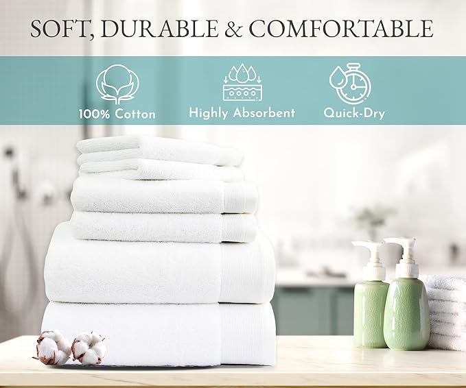 California Design Den Bulk Pack of 24 Pc Towel Set - 100% Cotton, Quick-Dry, Highly Absorbent, Includes 8 Bath Towels, 8 Hand Towels & 8 Washcloths, Premium Towels for Hotel, Spa & Bathroom (Grey)