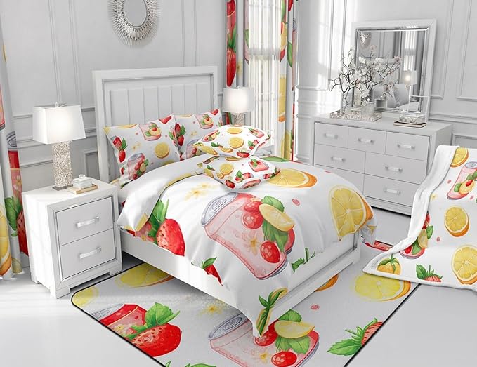 Feelyou Strawberry Shower Curtain Boys Girls Orange Fabric Shower Curtain for Kids Cherry Bathroom Waterproof Accessories with 12 Hooks Fruit Summer Theme Curtains,72x78 Inches