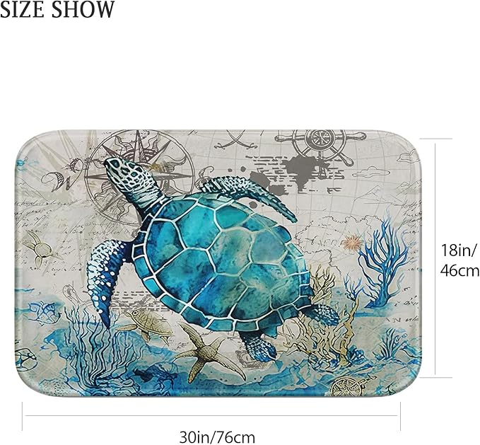 Britimes Bath Mat for Bathroom, Blue Turtle Washable Cover Floor Rug Carpets Floor Mat Bathroom Decorations 16x24 Inches for Kitchen Bedroom Indoor