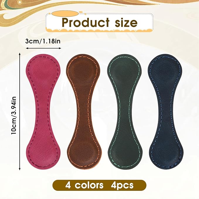 4PCS Magnetic Leather Bookmark, Personalized Vintage Magnetic Bookmarks, Convenient Mark Clip Custom Simple Style Handmade Page Markers Leather Magnetic Bookmarks for Reading