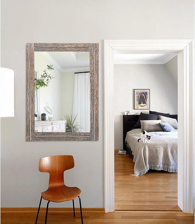 AAZZKANG Large Mirror with Wood Framed 28"x20" Rectangle Rustic Wall Mirror Decor for Bedroom Bathroom Living Room Entryway