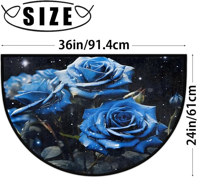 Half Round Rug Blue Rose Doormat Flower Bathroom Rug Festival Decorative Gifts Non-Slip Washable Doormat for Indoor Outdoor Living Room Kitchen Bedroom