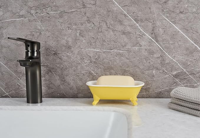 6.5" Ceramic Mini Decorative Clawfoot Bathtub Bar Soap Dish, Kitchen Sponge Holder and Shower Tray for Bathroom, 1 Pack(Yellow)