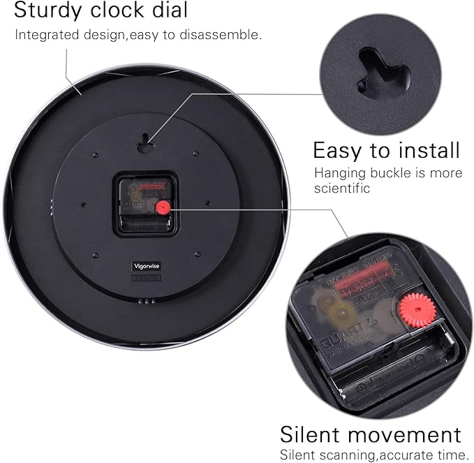 12 Inch Wall Clock with Temperature & Humidity, Battery Operated Aluminum Frame Wall Clocks, Sweep Silent Movement Accurate Clocks for Home Housewarming Xmas New Year Present