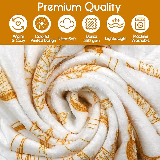 Fall Thanksgiving Blankets,Orange Pumpkin Maple Leaves Farmhouse Blanket Throw,Thanksgiving Fall Flannel Fleece Throw Blanket for Home Living Room Couch Bed Chair or Dorm Decor 60"x50"