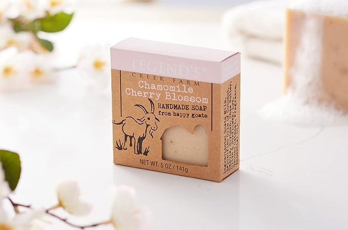 Legend's Creek Farm Goat Milk Soap - Cleansing Moisturizing Soap Bar for Hands and Body - 5 Oz Creamy Lather, Nourishing, Gentle Natural Soap for Sensitive Skin (Chamomile Cherry Blossom, Pack of 1)