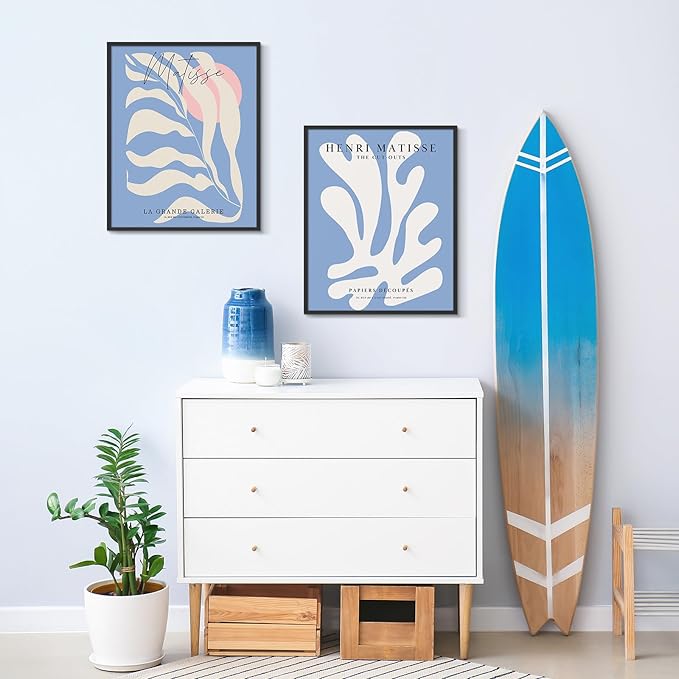 Habseligkeit Blue Matisse Wall Art Prints, Retro Abstract Posters for Girls Room Aesthtic, Girls Dorm Wall Decor Set of 6, 8x10 in