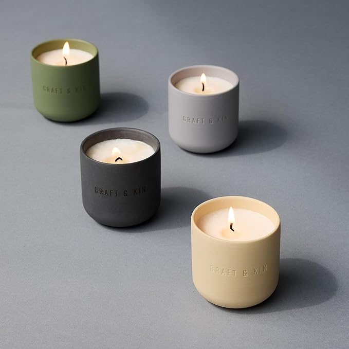 Craft & Kin Scented Candles Discovery Set | 4 Pack of 3oz Candles | 20-Hour Burn Time, Soy Blend Wax, Cotton Wick, Ceramic Jars