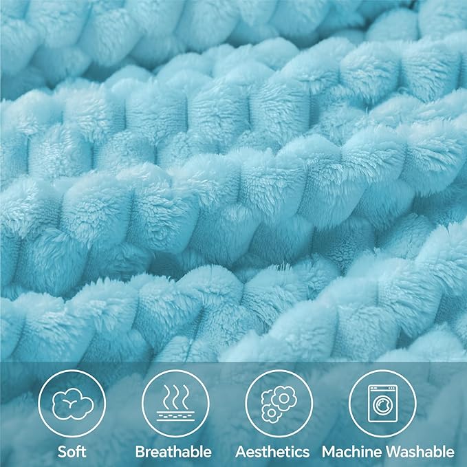 BEDELITE Fleece Blanket - 3D Jacquard Decorative Light Blue Throw Blankets for Couch & Bed, Soft and Cozy Warm Plush Fluffy Blanket All Seasons Suitable, 50x60Inches