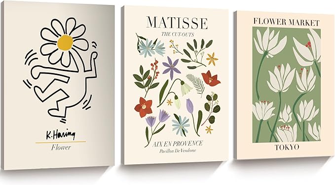 HesenDot Minimalist Framed Matisse Canvas Wall Art,Abstract Matisse Wall Decor,Quality Canvas Prints for 12x16IN,Art Posters Decoration for Bathroom,Living Room,Bedroom Set of 3