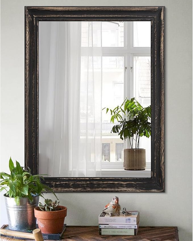 Large Mirrors for Wall with Wood Frame 26"x18" Rectangular Wall Hanging Mirror for Bathroom Bedroom Vanity Entryway