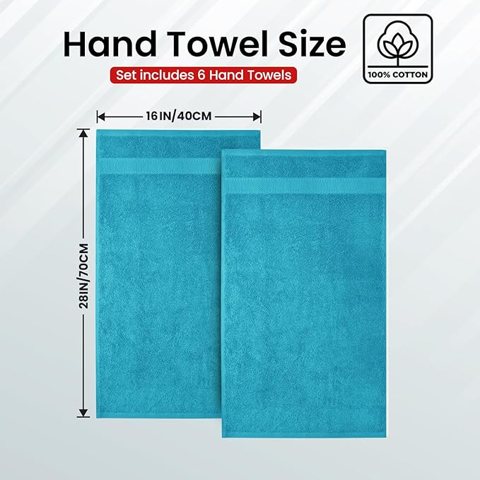 Infinitee Xclusives 100% Cotton Hand Towels for Bathroom – Ultra-Soft & Highly Absorbent, 6-Pack, Gym, Spa & Hotel |Serene Teal|