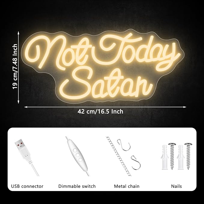 Not Today Satan Neon Sign, Funny Neon Signs for Wall Decor, Light Up Signs for Home Bar Man Cave Birthday Party Kids Room Gifts
