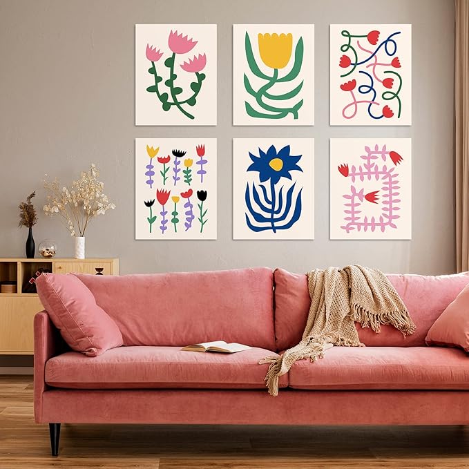 Habseligkeit Boho Wall Art Prints, Flower Market Retro Posters, Vintage Danish Pastel Art Prints, Colorful Abstract Girls Room Decor Aesthetic for Bedroom Wall Decor(8x10inch, Unframed