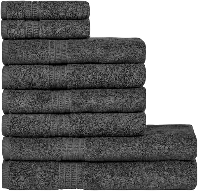 HOMELOVER 8 Piece Towel Set - 100% Organic Cotton, 2 Bath Towels, 4 Hand Towels, 2 Washcloths - 500 GSM, Hotel & Spa Quality, Soft, Quick Dry, Highly Absorbent Bathroom Essentials (Coal Gray)