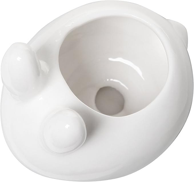 MyGift Mini Ceramic Bunny Planter, Decorative Rabbit Design White Small Flower Pot Succulent Planter with Detached Saucer