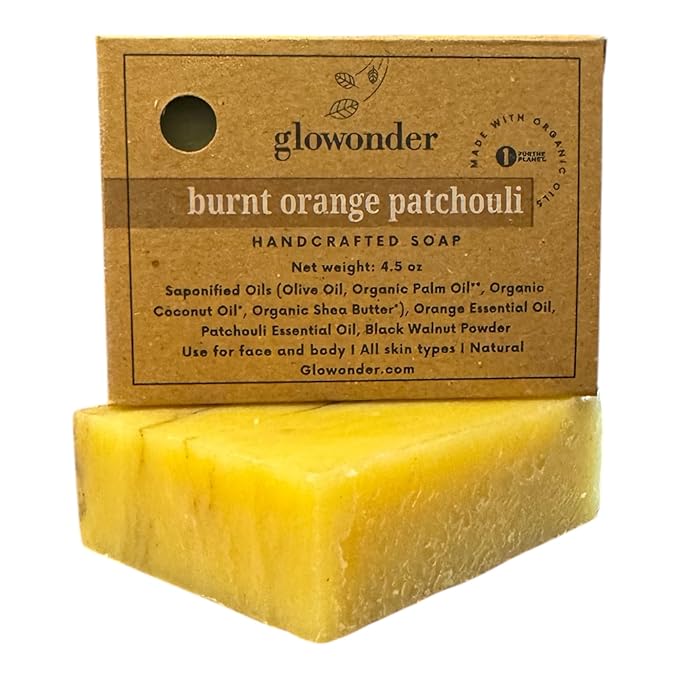 1 Pack Burnt Orange Patchouli Handmade Organic Bar Soap for Face and Body - Moisturizing, All-Natural, Cruelty-Free - Botanical Ingredients - Shower, Bath, Hand Soaps, Gifts - 4.5 oz