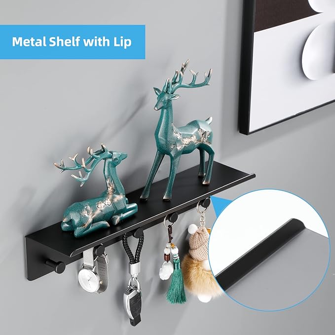 Bathroom Towel Rack Wall Mounted, Rustproof Aluminium Shelf with 5 Bath Robe Hook, Decor Display Storage, Hot Tub Accessories, Hanging Hanger for Hat, Key, Bag Holder, Bathtub