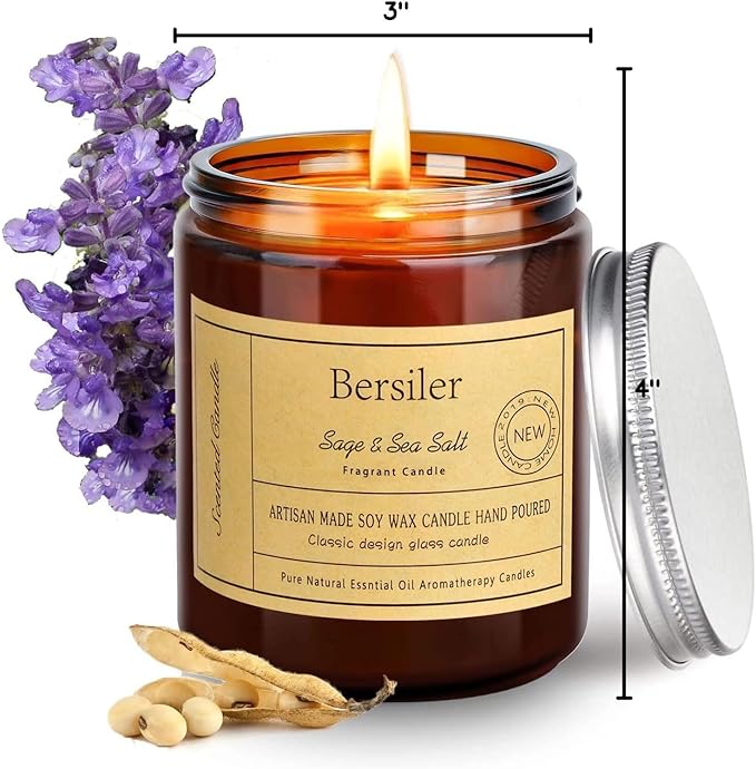 Aromatherapy Candles, Scented Candles, 7 OZ Sage Sea Salt Candles, Stress Relief and Relax for Home & Bedroom Gift for Women Birthday Christmas, Soy Wax Candle