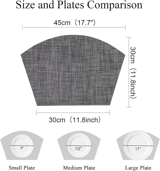 SHACOS Wedge Placemats Set of 4 Woven Vinyl Small Round Table Placemats Wipe Clean Round Table Mats Placement Mat Indoor Outdoor, Dark Gray