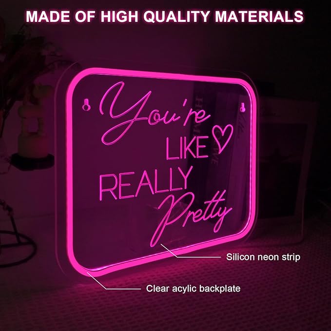 Lucunstar You're Like Really Pretty Neon Sign,Pink Led Neon Light for Wall Decor,Light Sign for Wedding Dimmable Switch USB Powered with Neon Lights for Bedroom,Home Decor