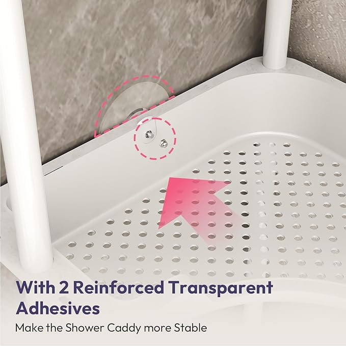 SWTYMIKI Corner Shower Caddy Standing - 3 Tier Floor Standing Shower Organizer with 4 Hooks, Plastic & Stainless Steel Waterproof Corner Stand Shower Shelf Storage Rack for Bathroom, Bathtub, White