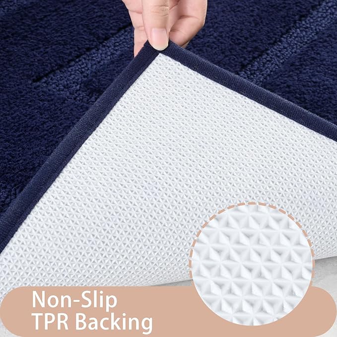 HOMORE Bathroom Runner Rug 24x36 Inch, Navy Blue Non Slip Bath Rug for Bathroom, Thick Soft and Absorbent Microfiber Bathroom Mat, Washable Plush Bath Runner Rugs Carpet for Shower Floor