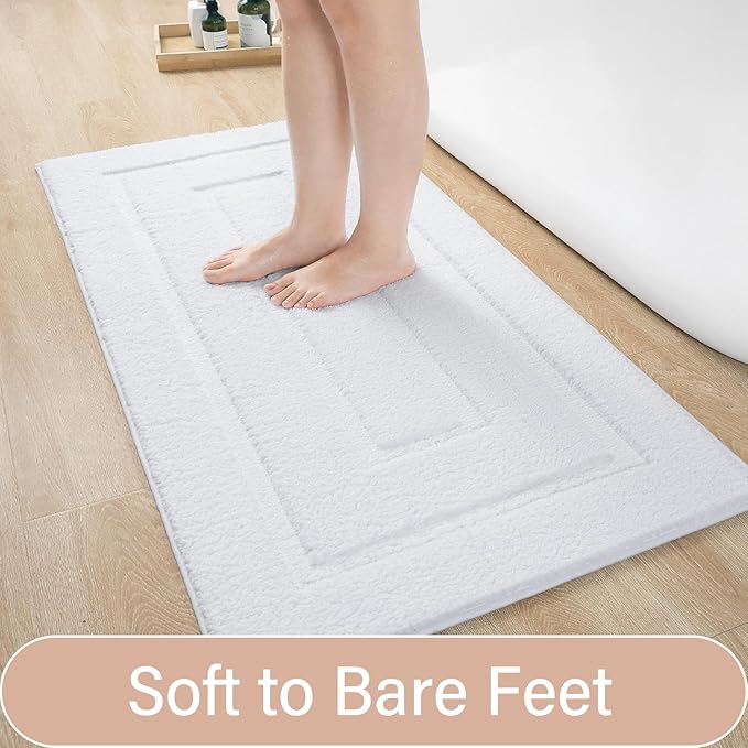 HOMORE Bathroom Rug 24x48 Inch Soft Absorbent Bathroom Runner Rug, Washable Bath Rugs Long Non Slip Bath Mat for Shower Tub,White