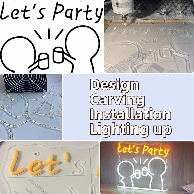 Let's Party Neon Sign - Dimmable neon LED sign with 5V Charger, Original Design for Creating a Happy Atmosphere, Can be used for Birthday Wedding Bars Drink Good Vibes Neon Sign