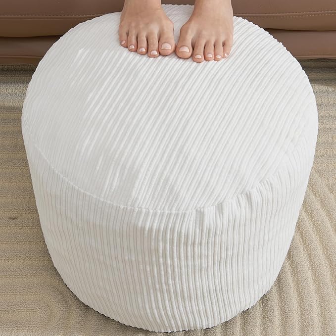 Small Pouf Ottoman Foot Rest Footstool and Ottomans Small for Couch Foot Stools for Living Room Boho Couch Ottoman White Beige Pouf Ottomans 26x18 Foot Rest Poufs Round Stool