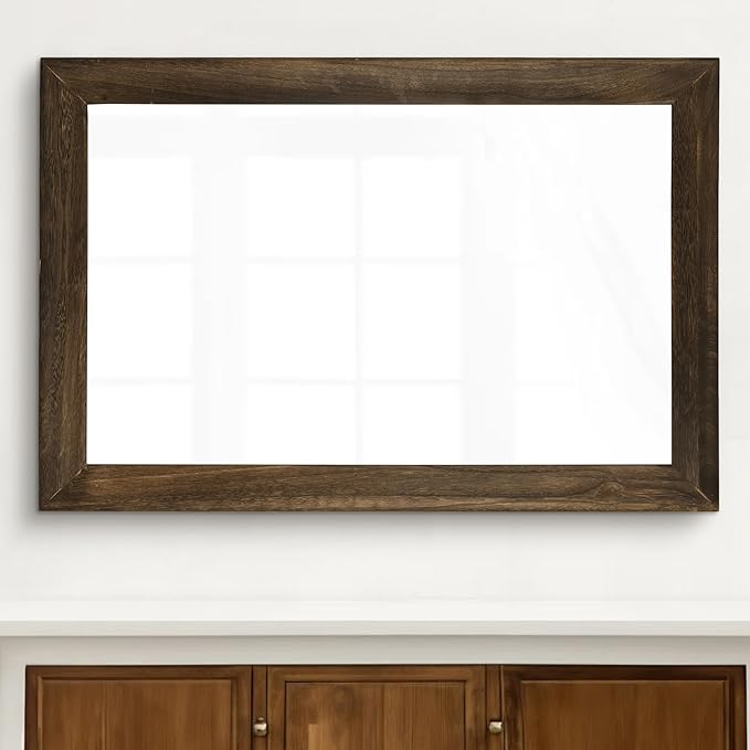 CULER Rustic Wood Wall Mirror for Bathroom,Rectangle 24 x 36 inch Hanging vatiny Mirrors with Wooden Frame for Living Room,Bedroom,Entryway (24x36 inch, Vintage Light Brown)