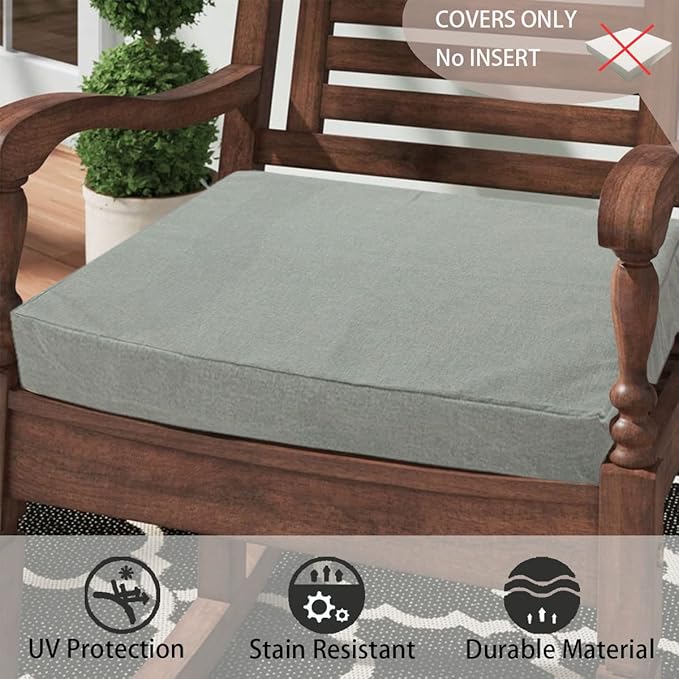 FUNHOME Outdoor Cushion Covers 24 x 24 x 4 inch,Set of 2,Replacement Square Seat Cushion Cover for Patio Furniture Chair,Water Resistant,Fade-Resistant Slipcover Only,No Insert(Light Gray)