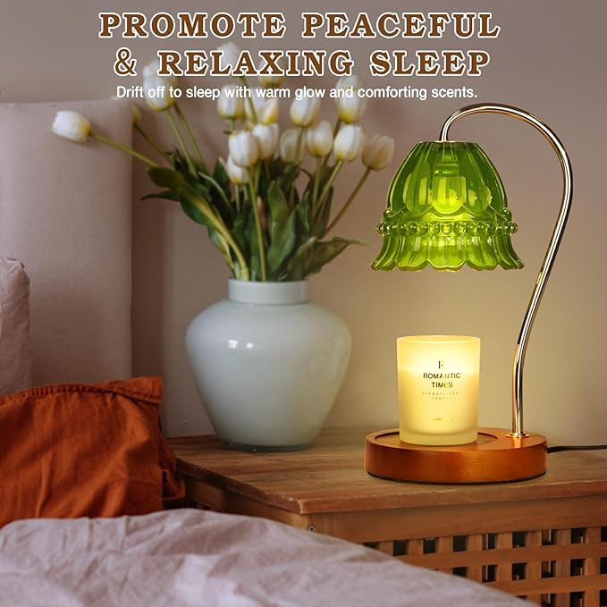 Dimmable Candle Warmer Lamp with Timer, Flower Candle Lamp Warmer for Jar Candle, Womens Gifts Ideas for Mothers Day, Gifts for Mom Unique, Green Home Decor for Bedroom Living Room Decor