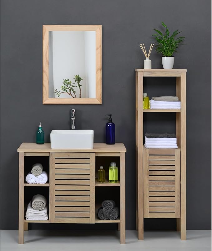 AAZZKANG Rustic Mirrors for Wall Rectangle Wood Frame Mirror Decorative for Farmhouse Bedroom Bathroom Living Room Small