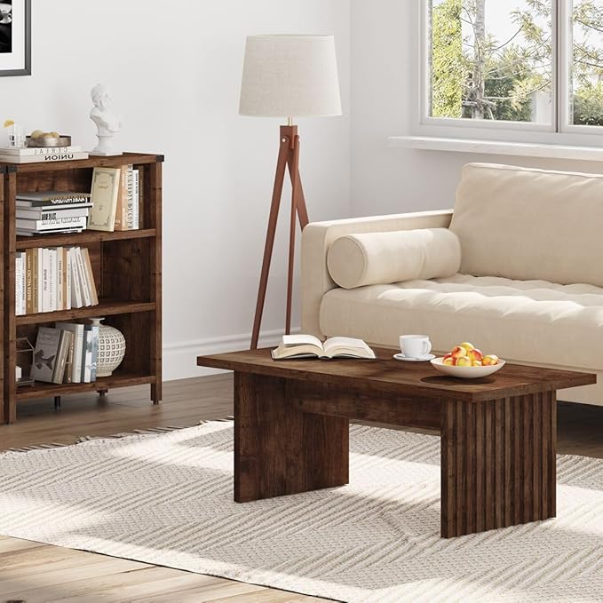 BON AUGURE Coffee Table for Living Room, Farmhouse Wood Center Table, Rectangle Mid-Century Living Room Tables (Rustic Oak, 43Inch)