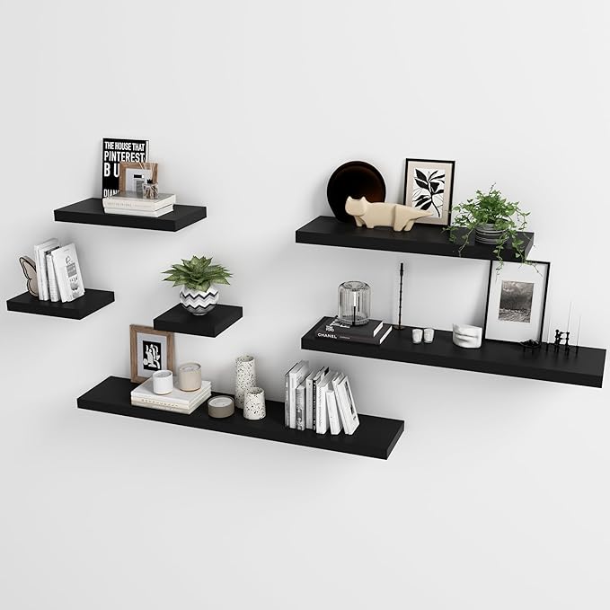WELLAND 48 inch Black Mission Floating Shelves for Wall, Bathroom Wall Mount Shelves, Wood Modern Display Shelves, Book Shelves,for Bedroom,Living Room and Kitchen