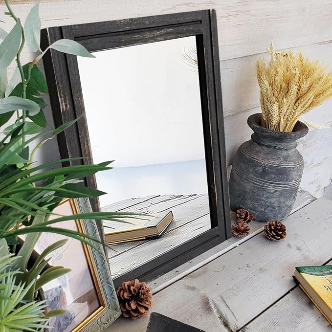 AAZZKANG Wall Mounted Mirror Small Rectangular Retro Mirrors with Wood Frame for Bedroom Living Room Bathroom Entryway Large 20"x16"
