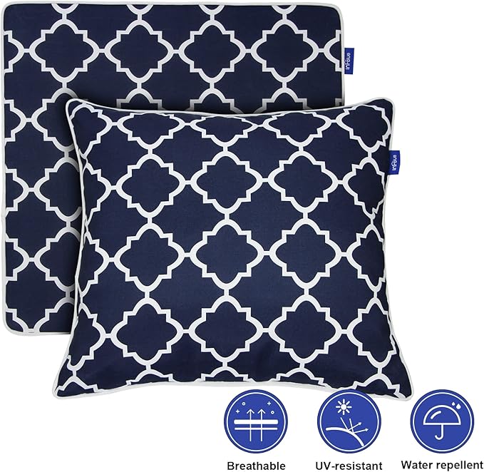 Deep Seat Cushions, Outdoor Cushions, Patio Furniture Cushions, Deep Seat & Back Cushion Patio Cushions with Rmoveable Cover for Backyard Couch Sofa Fade Resistant (22x22x3 in, Blue Plaid)