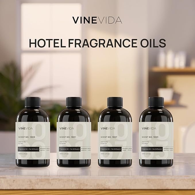 VINEVIDA (Pack of 4) Hotel Fragrance Collection Diffuser Oil - Hotel Scents Diffusers for Home - Cold Air Diffuser Oil - Hotel Scent Essential Oil, Diffuser Scents No. 1000, No.1001, No.1007, No.1003