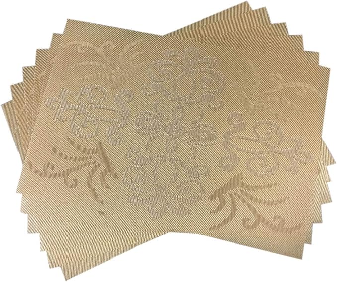 Luxury Gold Placemats Set of 6 Crossweave Woven Vinyl Placemat for Dining Table Heat Resistant Non-Slip Kitchen Table Mats Easy to Clean