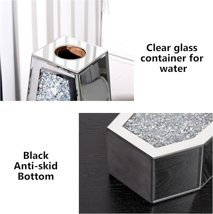 Crushed Diamond Mirror Vase Silver Flower Vases for Decor Bling Crystal Glass Vase for Room Decor, 12 Inches (Can Hold Water)