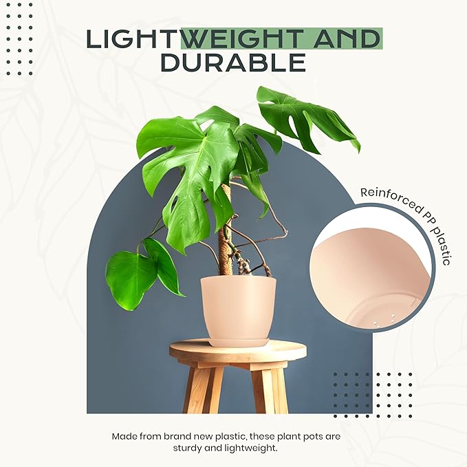 Utopia Home - Plant Pots Indoor with Drainage - 7/6.6/6/5.3/4.8 Inches Home Decor Flower Pots - Plastic Planters for Indoor Plants, Cactus, Succulents Pot (Pink, Pack of 10)