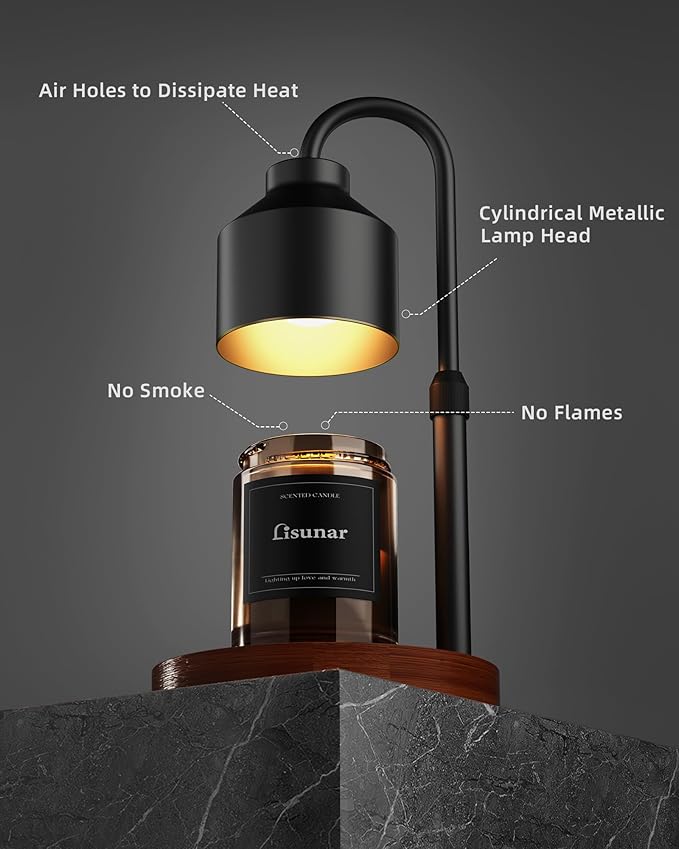 Electric Candle Warmer Lamp Black, Candle Lamp Warmer with Timer, Wax Warmer Lamp Candle Warmer for Jar Candles, Adjustable Height Candle Light Warmer with 2 Bulbs