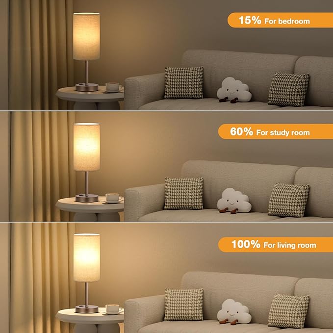 Touch Table Lamp - Beige, 3-Way Dimmable, USB A + C Charging, AC Outlet, 17.4inch Medium, Brown Metal Base