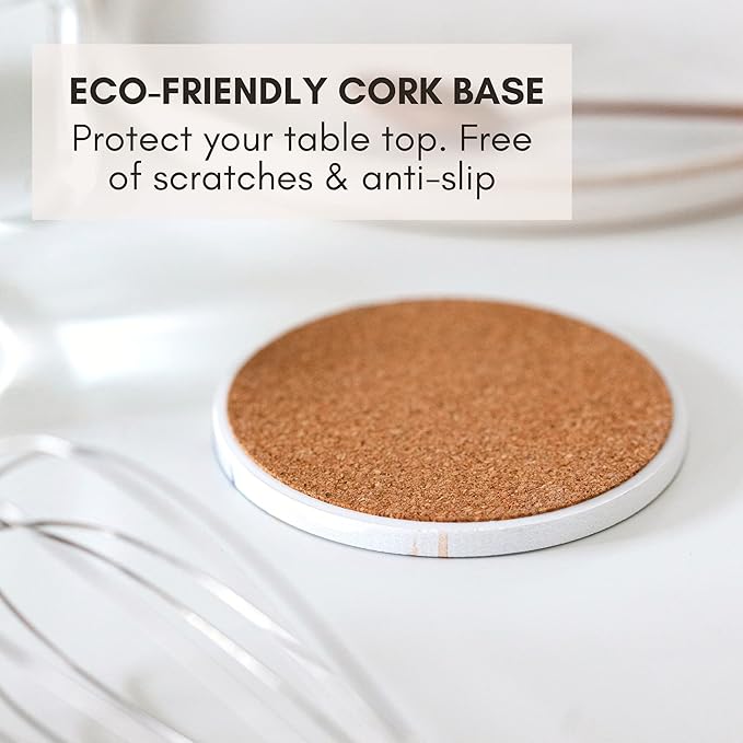 Ceramic Absorbent Coasters Set of 6 with Holder, Marble Drink Coasters for Coffee Table, Water Absorbing Coaster (Nordic)