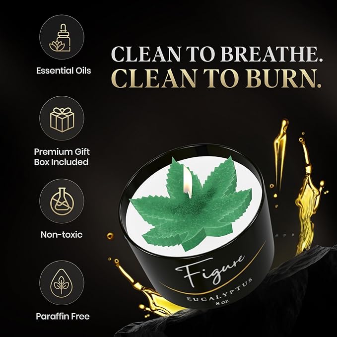 All Natural Scented Candle for Cannabis Lovers | Hand-Poured | Aromatherapy | Beeswax & Organic Soy Wax Blend | Essential Oils | 100% Beeswax Wick | Premium Gift Box Included | Weed Leaf Eualyptus