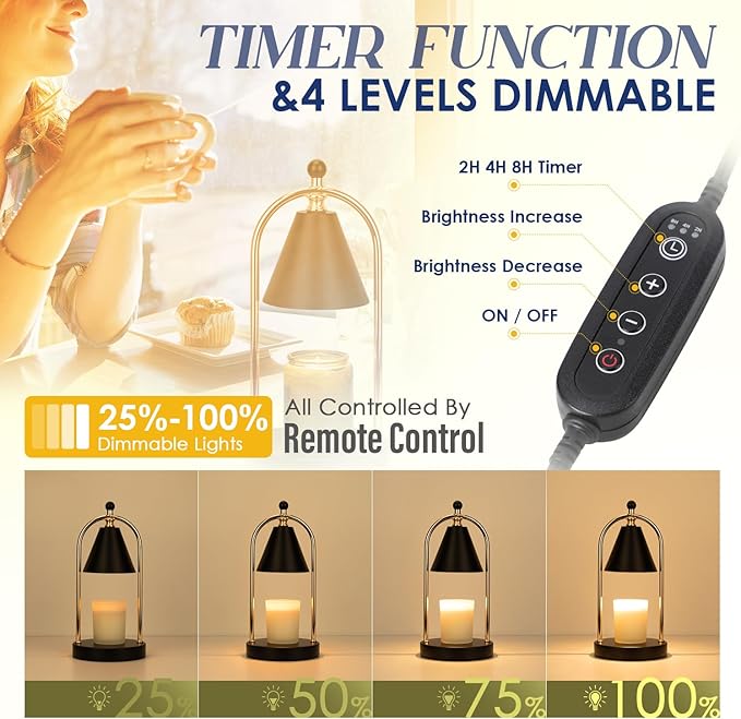 Soilsiu Candle Warmer Lamp with Timer, Electric Black Light for Bedroom, Dimmer Wax Melts Warmer for Candle Jars, Beside Lamp Gifts for Women Home Decor (2 Bulbs Included)